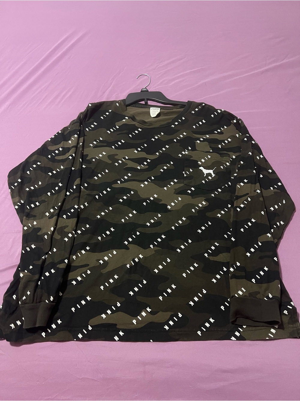 PINK Victoria's Secret Olive & Black Camo Long-Sleeve Crewneck